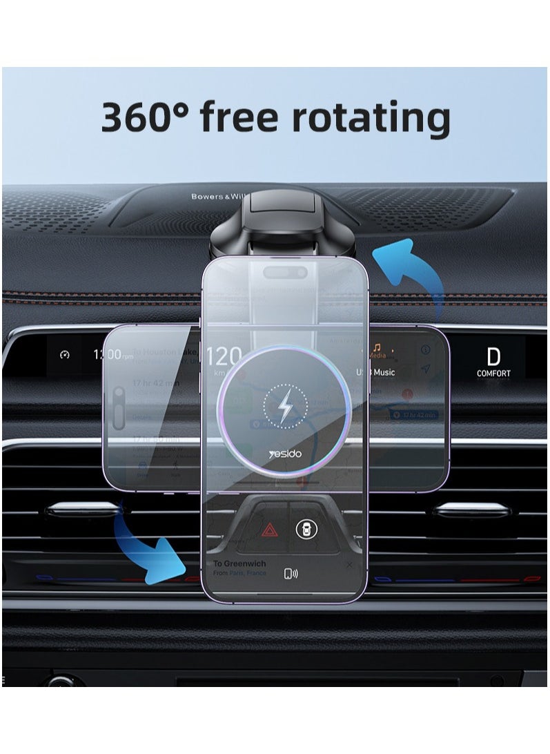 Yesido C292 Magnetic Wireless Phone Holder | Dashboard & Windshield Mount | 360° Rotating Arm