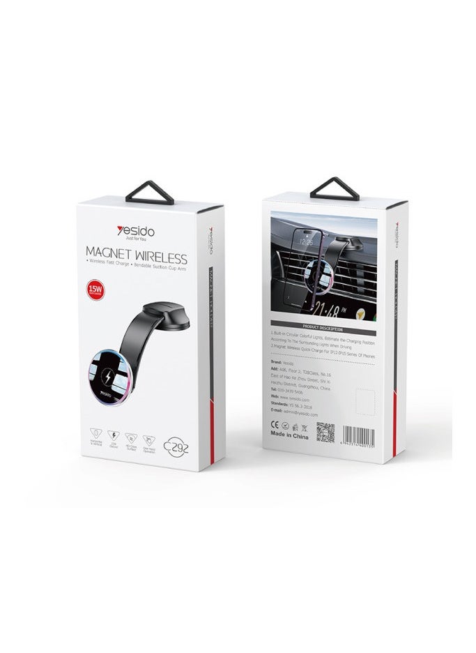 Yesido C292 Magnetic Wireless Phone Holder | Dashboard & Windshield Mount | 360° Rotating Arm