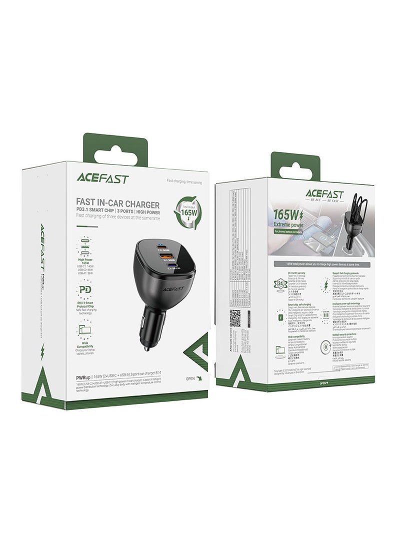 Fast Charge Car Charger B14 165W PD3.1 (2xUSB-C + 1xUSB-A)