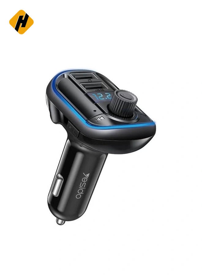 Yesido Y44 Bluetooth V5.0 FM Transmitter 3.1A Dual USB Car Charger RGB Backlit Light LED Digital Display Wireless Radio Adapter HiFi Music Play Car Kit with Mic Hands Free Calls