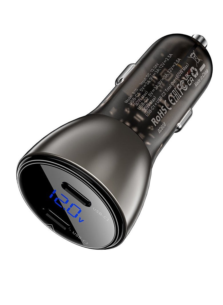 Fast Charge Car Charger B10 60W (2xUSB-C)