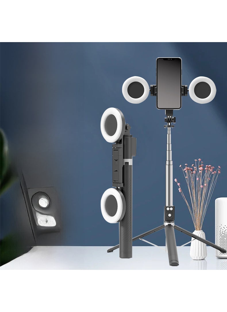 1.7M Multifunctional Selfie Stick Tripod Stand BT12 black-double lamp -1.7 meters