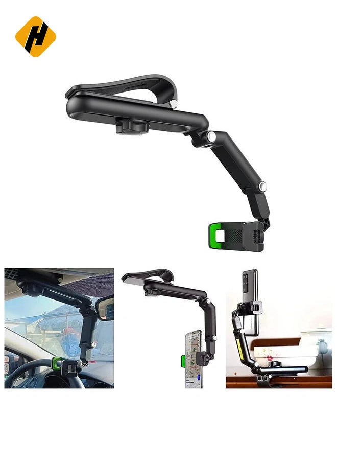 Car Phone Holder Mount Multifunctional Cell Phone Stand HIYITKS Universal Adjustable Arm Cradles Car Holder Mount Phone Car Clip Mount for Sun Visor Rearview Mirror Steering Wheel