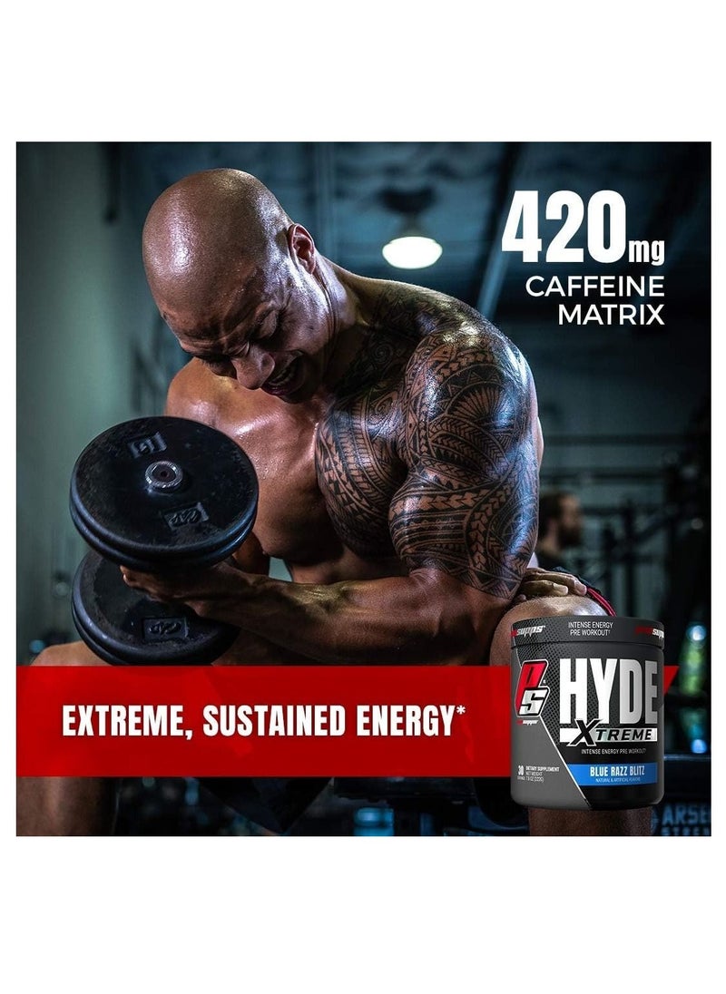 Hyde Xtreme Intense Energy Pre-Workout Powder Blue Razz Blitz 30 Servings