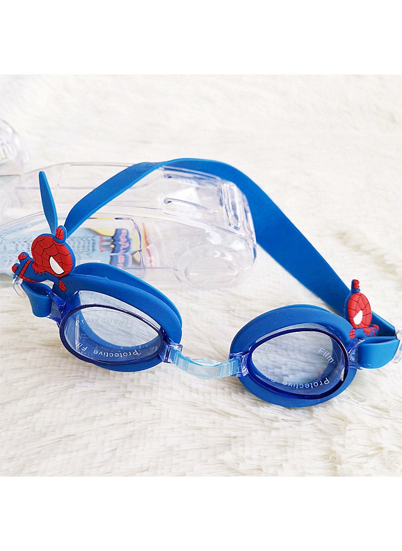 1 x 5 pcs Kids Cute Cartoon Car Swim Goggles, Waterproof Anti-Fog Boys Side Dark Blue Spider-Man