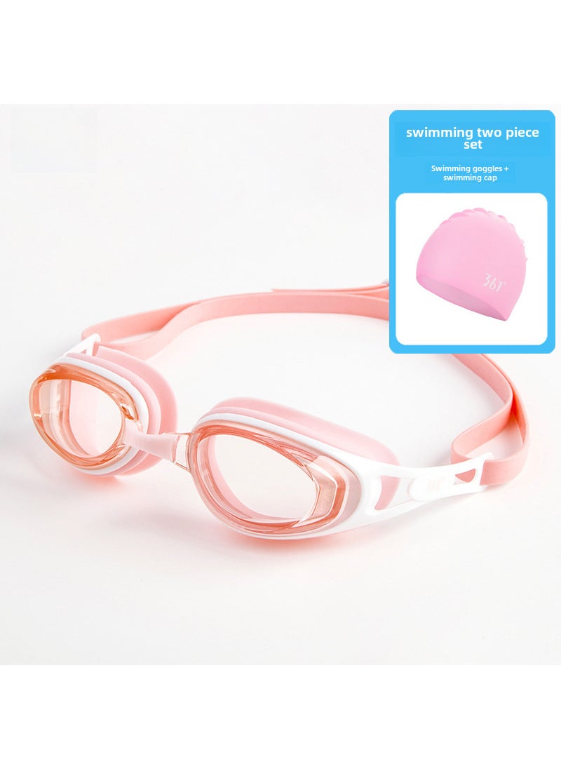 1 x 5 pcs 361 High-Definition Anti-Fog Swimming Goggles for Men and Women Pink two-piece (swimming goggles + swimming cap)