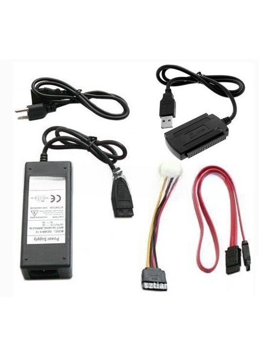 1 x 5 pcs 3-in-1 USB to IDE/SATA Adapter Cable for HDD  CD-ROM Full set of black wire power supply