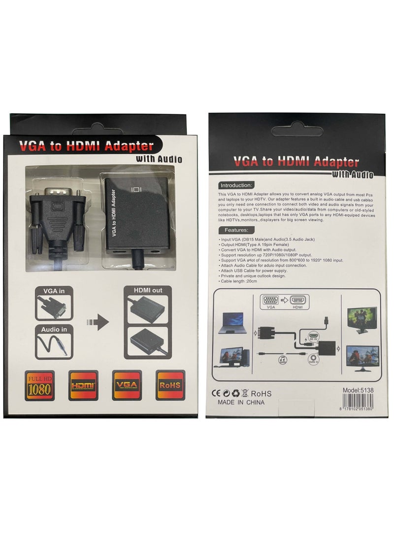 VGA to HDMI Adapter High-Definition Audio Video Cable Audio split (distribution line + audio line)