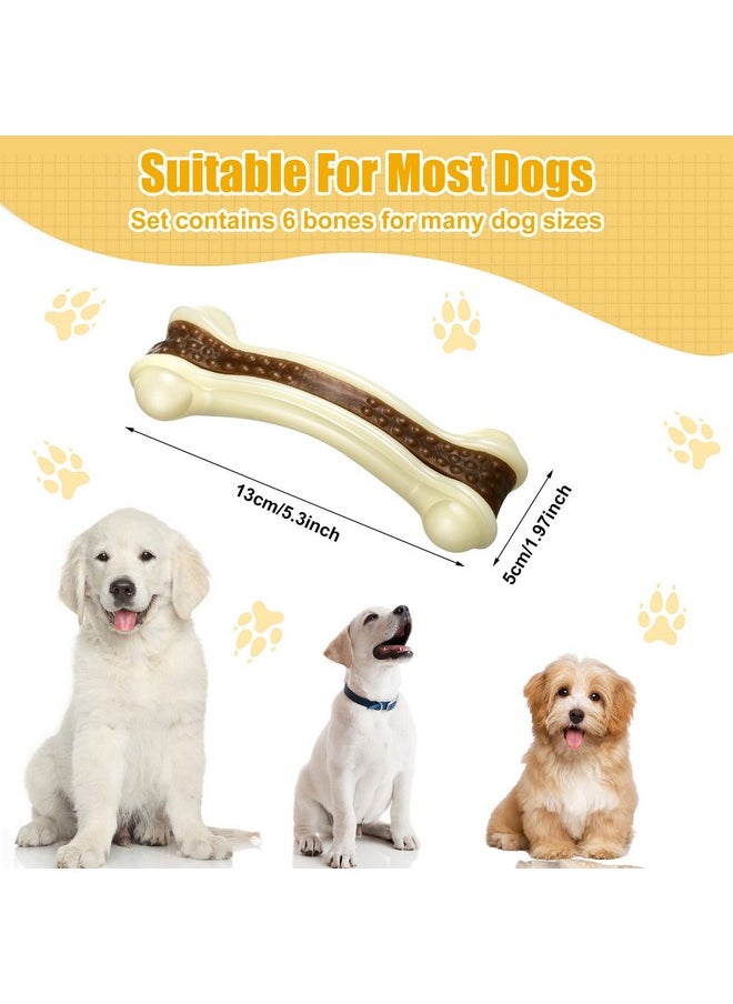 6 Pcs Dog Meal Toys For Aggressive Chewers Nylon Beef Flavor Bones Tough Puppy Teething Toys Puppy Chew Bones For Large Medium Small Breed Dogs Puppies Pets Chew Toys(Medium)