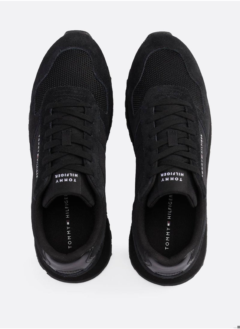 Men's Essential Mixed Texture Trainers - Polyester, Black