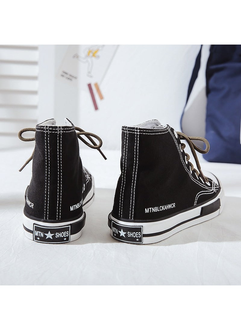 2024 High-Top Korean Canvas Sneakers Retro Harajuku WomenBlack Black