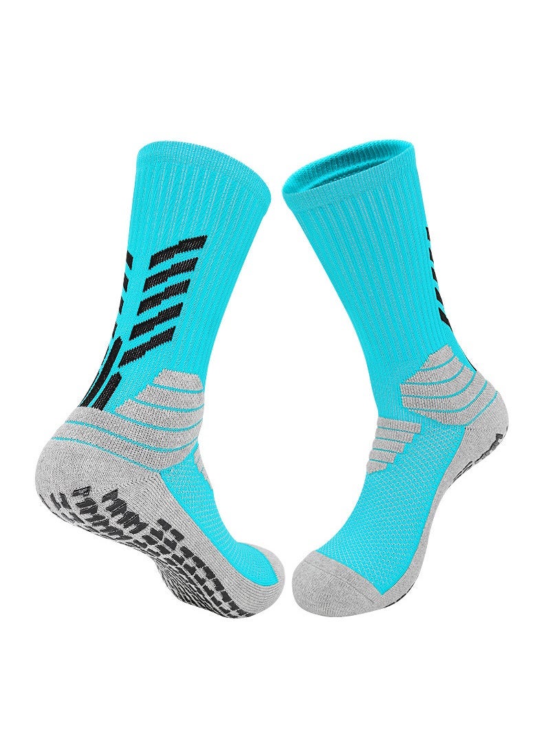 Mens Anti-Slip Soccer Socks Thick Towel Bottom Sky Blue