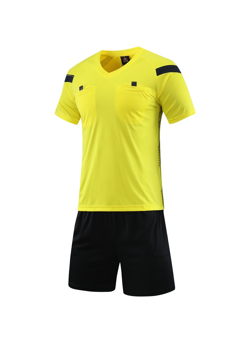 Summer Referee Kit Mens Short Sleeve Soccer Uniform Yellow