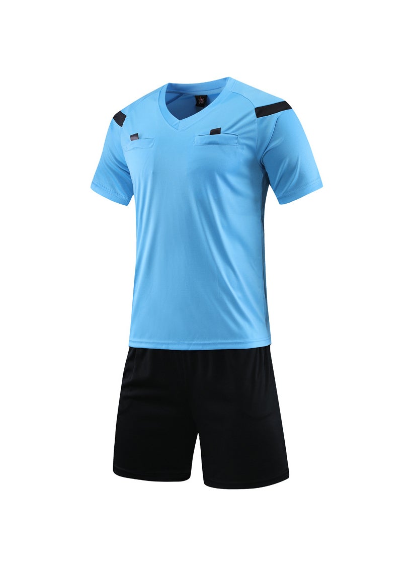 Summer Referee Kit Mens Short Sleeve Soccer Uniform Lake Blue