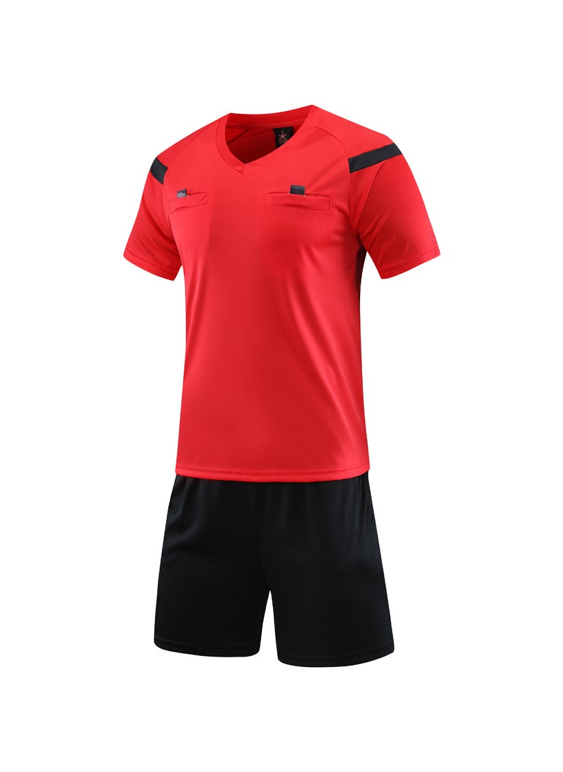 Summer Referee Kit Mens Short Sleeve Soccer Uniform Red