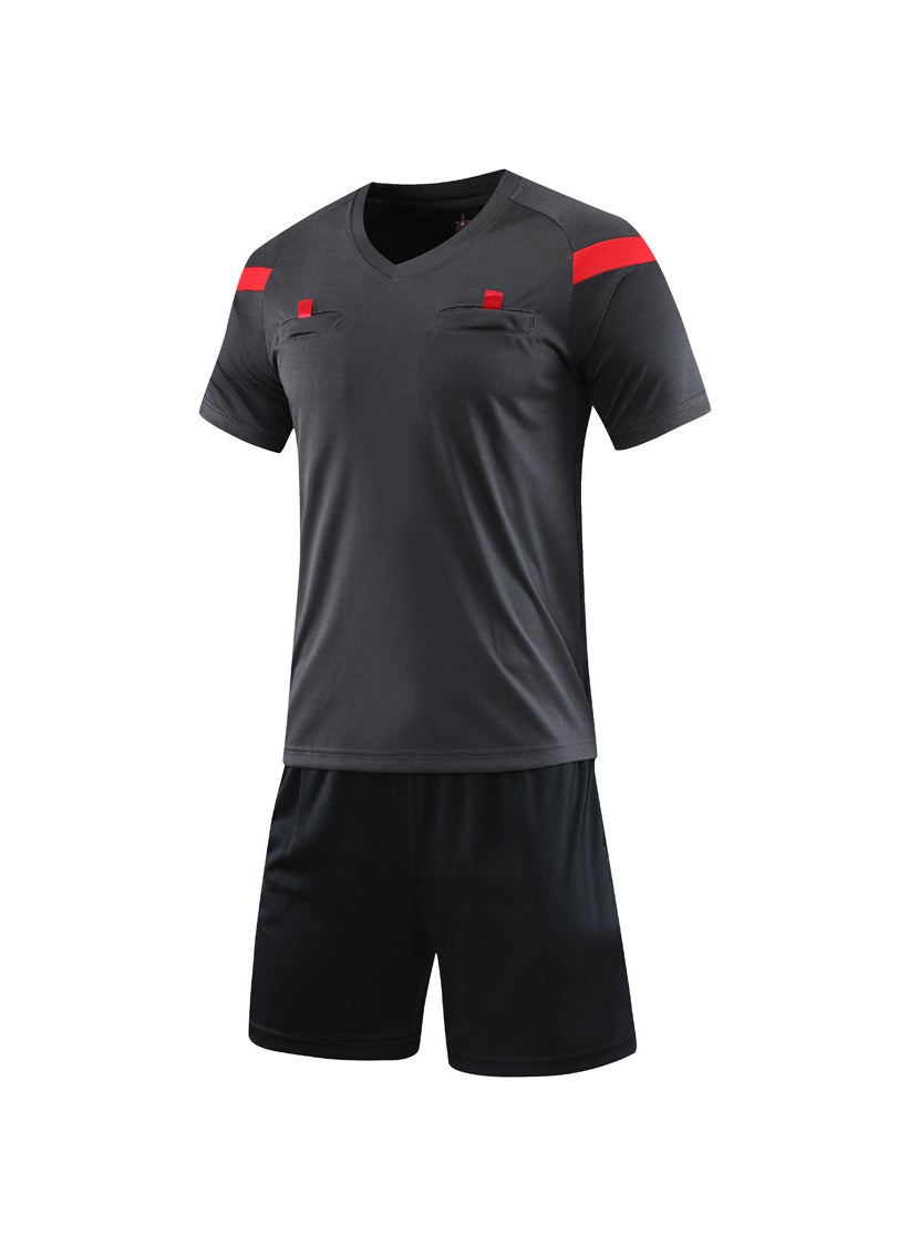 Summer Referee Kit Mens Short Sleeve Soccer Uniform Black Gray