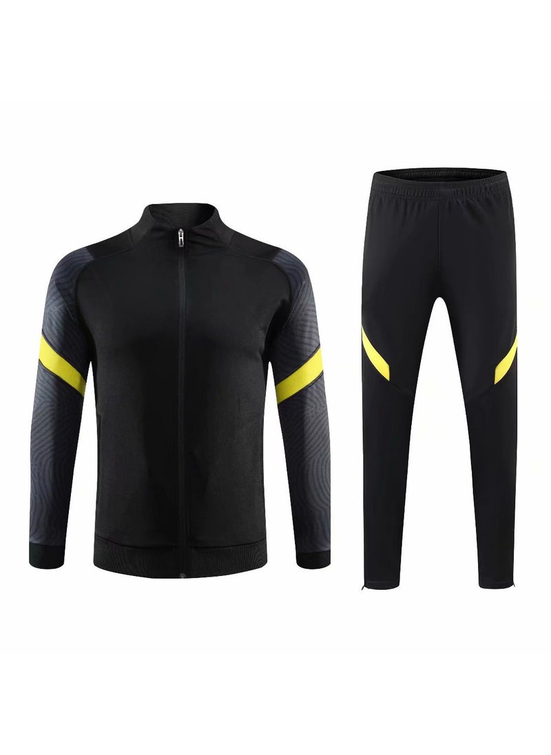 Mens Long-Sleeve Soccer Training Jacket Set Black yellow edge