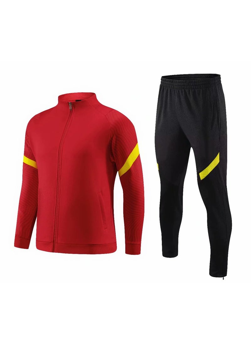 Mens Long-Sleeve Soccer Training Jacket Set Red Yellow Edge