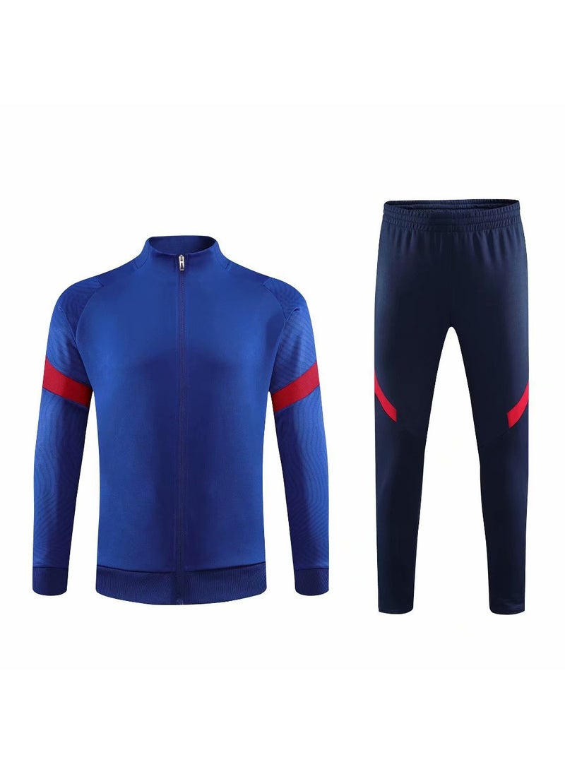 Mens Long-Sleeve Soccer Training Jacket Set Blue red edge