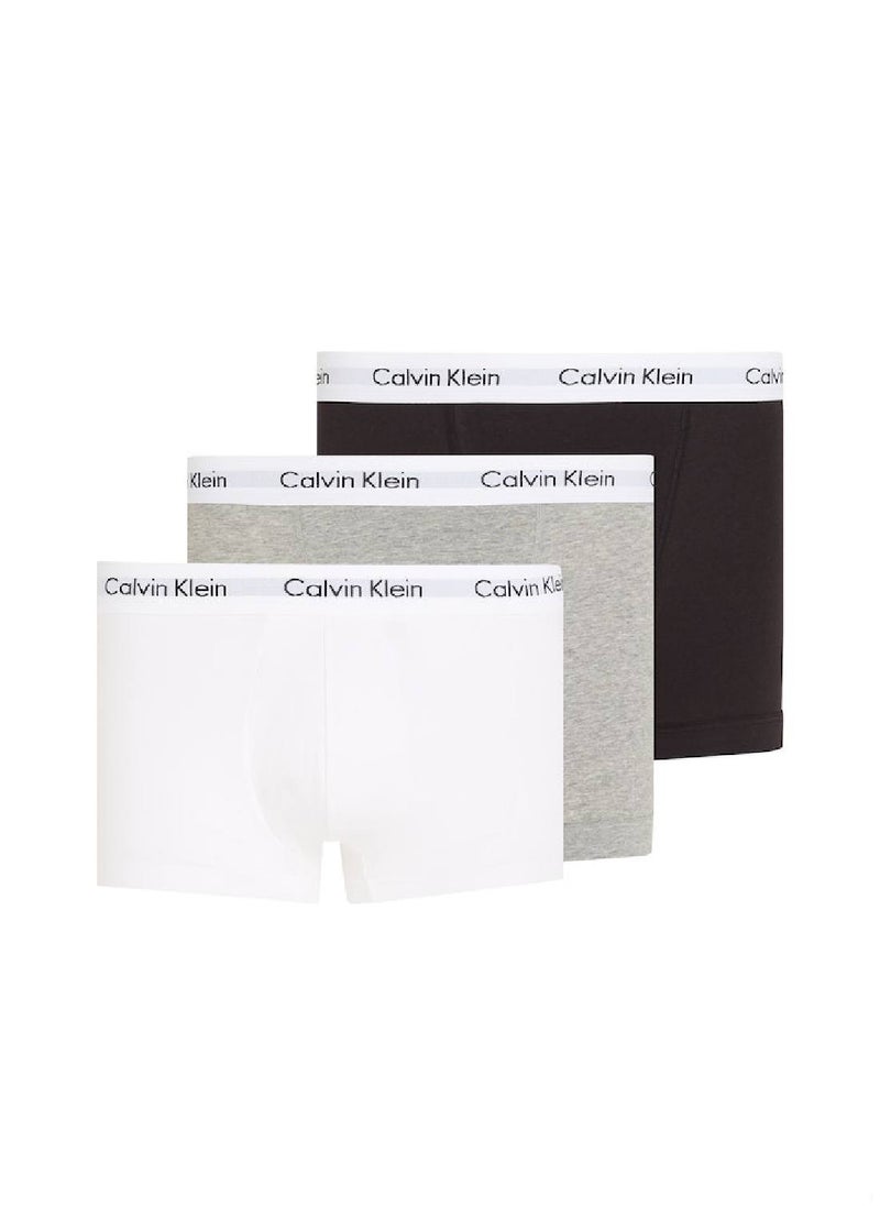 Men's 3 Pack Trunks - Cotton Stretch, Black/White/ Grey