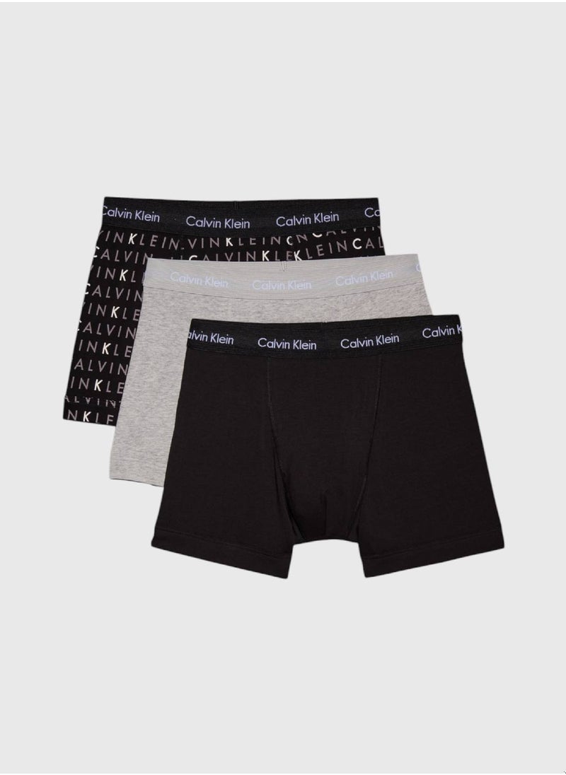 Men's 3 Pack Trunks - Cotton, Black