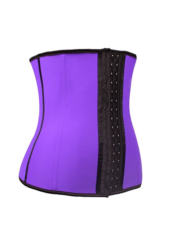 Court Style Glossy Latex Corset, 9 Steel Bones Waist Cincher 30CM with 3 Hooks Purple