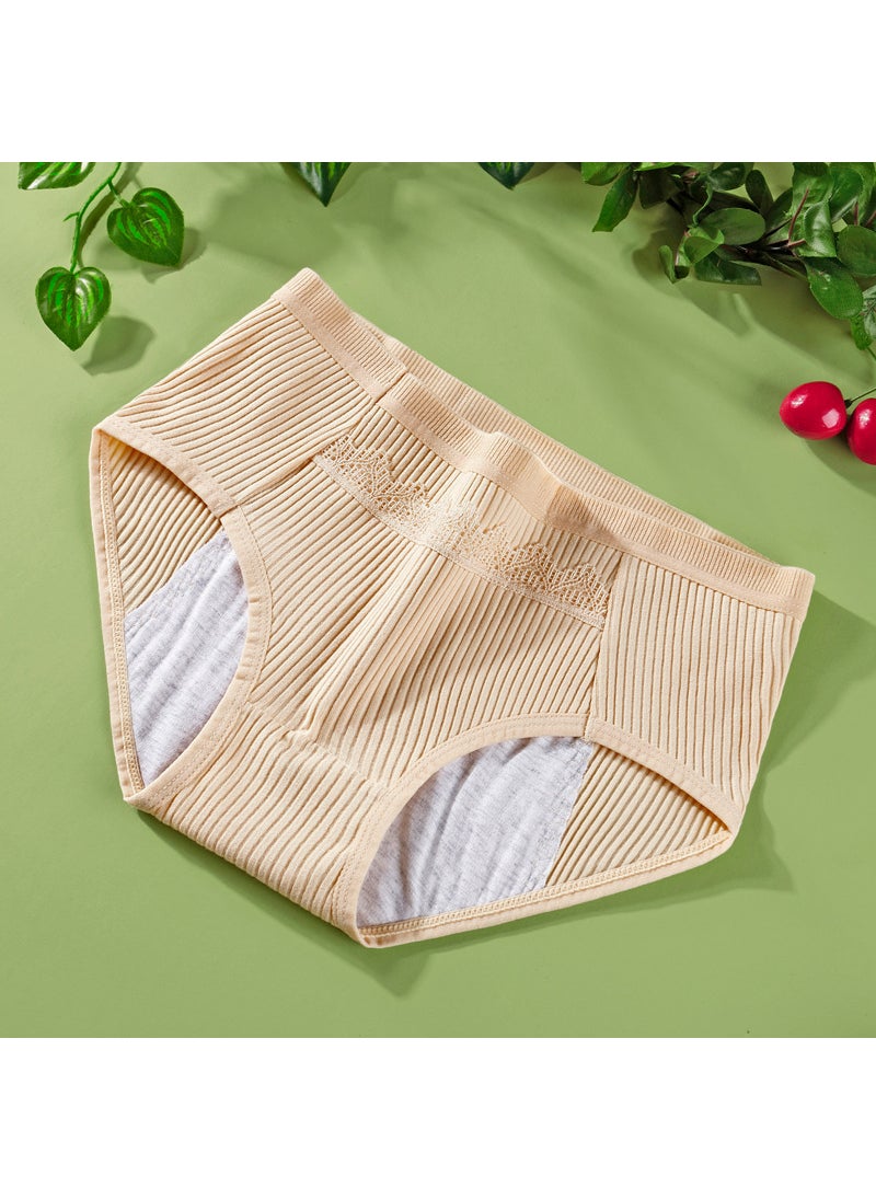 1 x 5 pcs High-Waist Cotton Menstrual Panties with Leakproof Protection Skin color