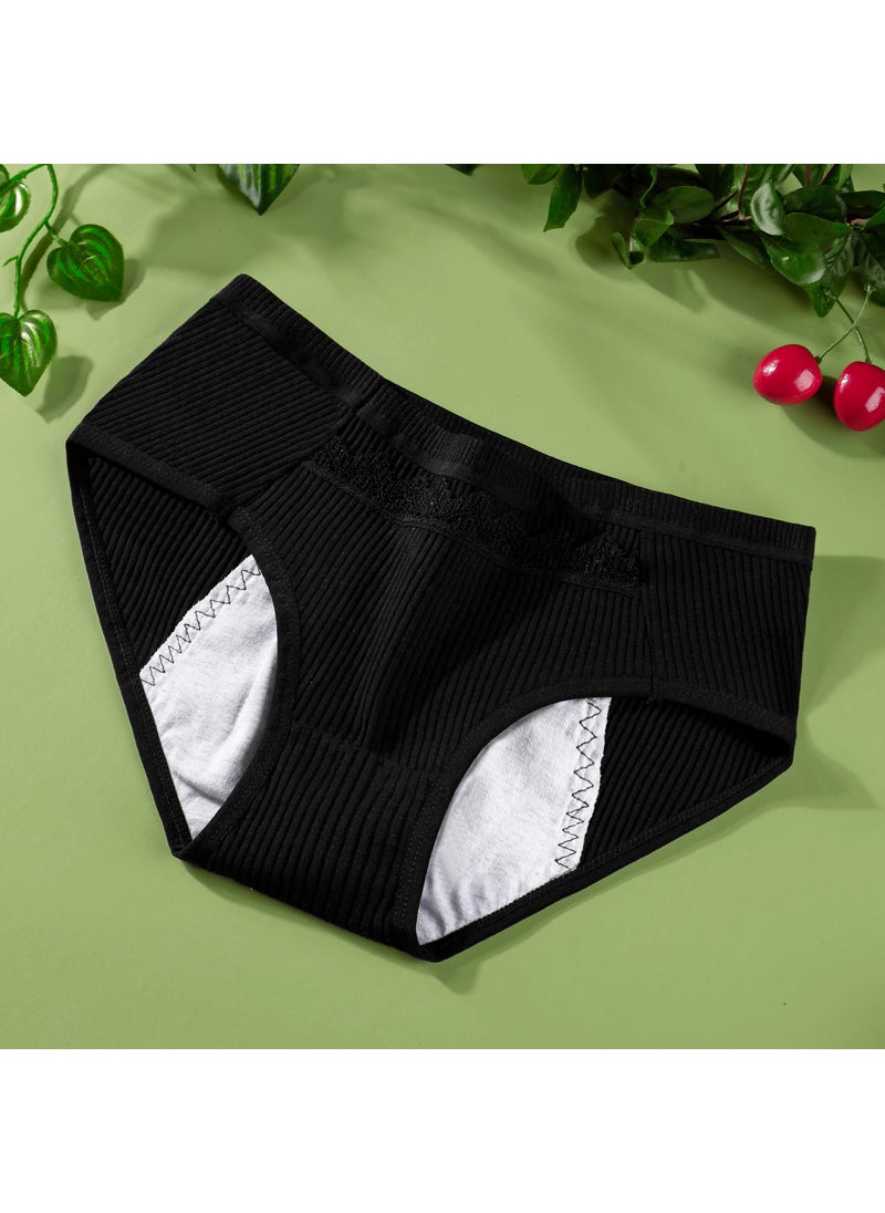 1 x 5 pcs High-Waist Cotton Menstrual Panties with Leakproof Protection Black