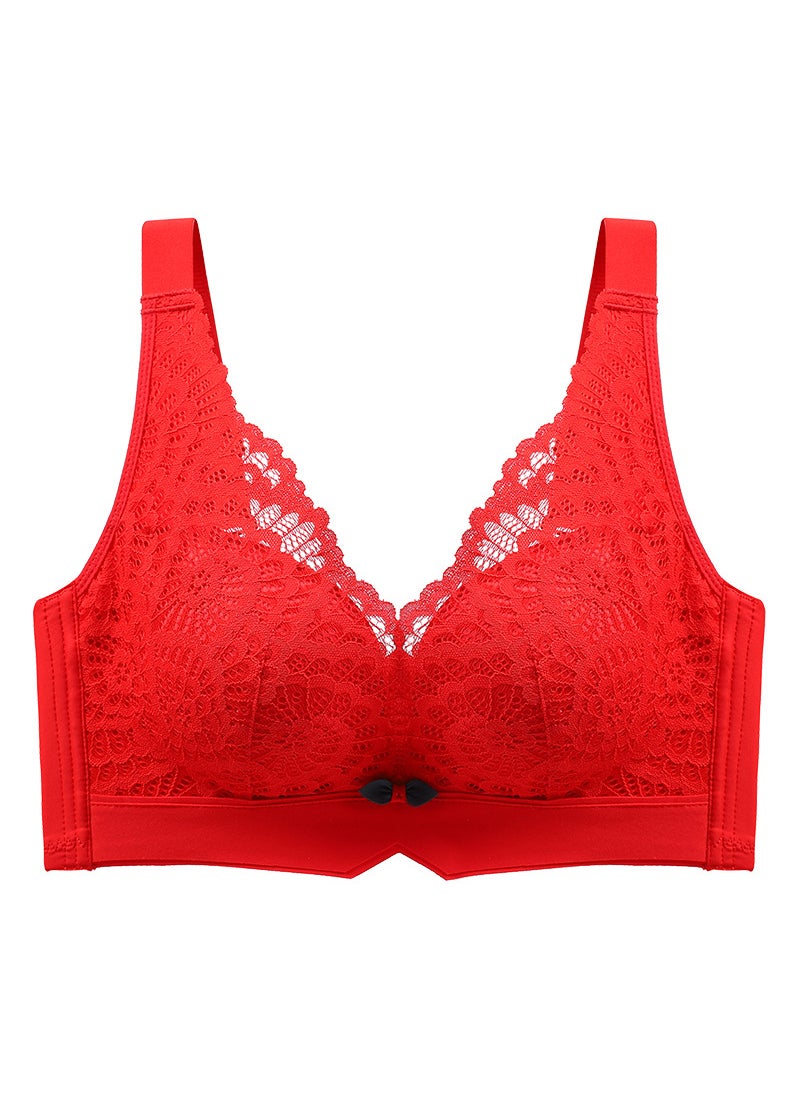 New Latex Bra Lace Wireless Breathable Lingerie Red