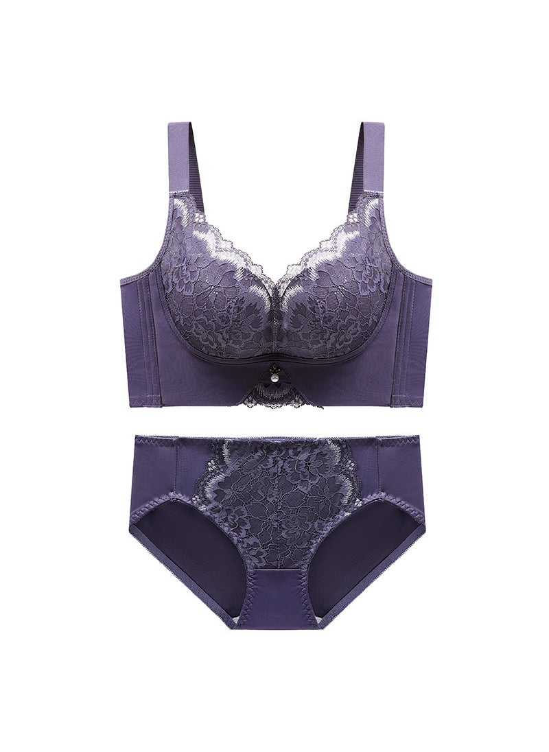 1 x 5 pcs New Red Push-Up Bra Set Comfortable Grey Purple [Set]]