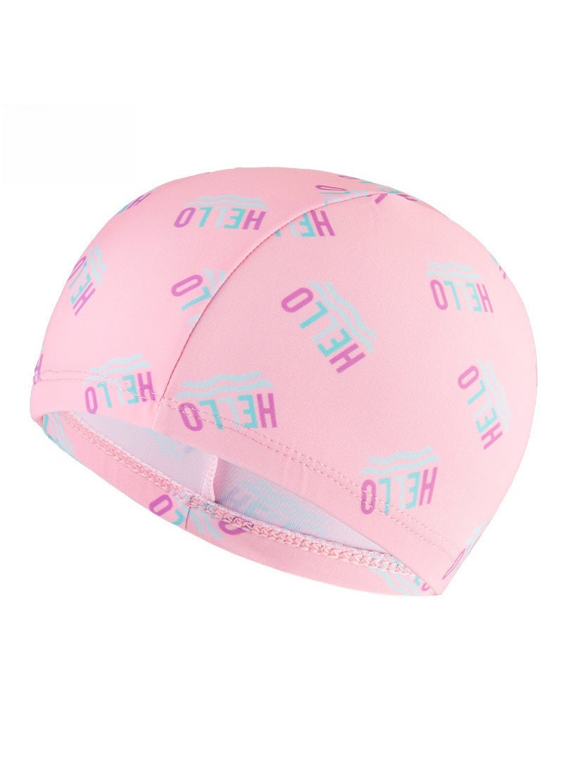 Kids Cartoon Comfort Swim Cap for Girls Pink small letters