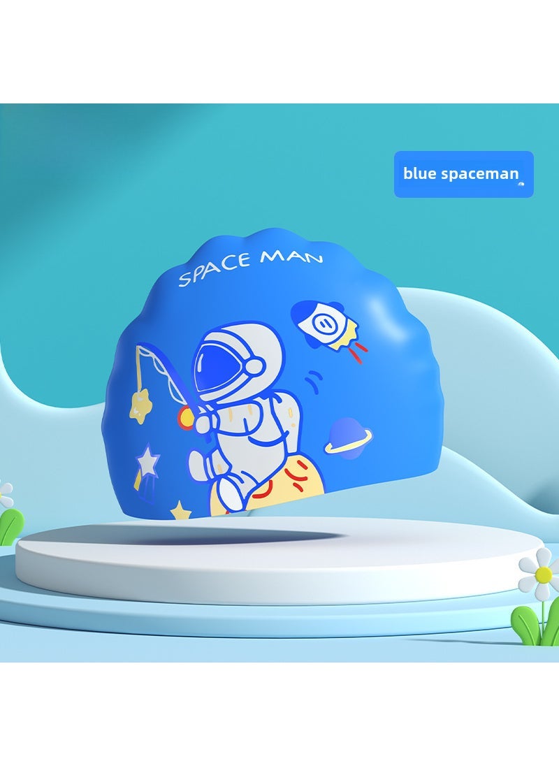 Kids Silicone Swim Caps Cartoon Waterproof The Blue Astronaut