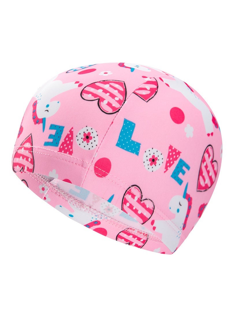 Kids Cartoon Comfort Swim Cap for Girls Pink Love