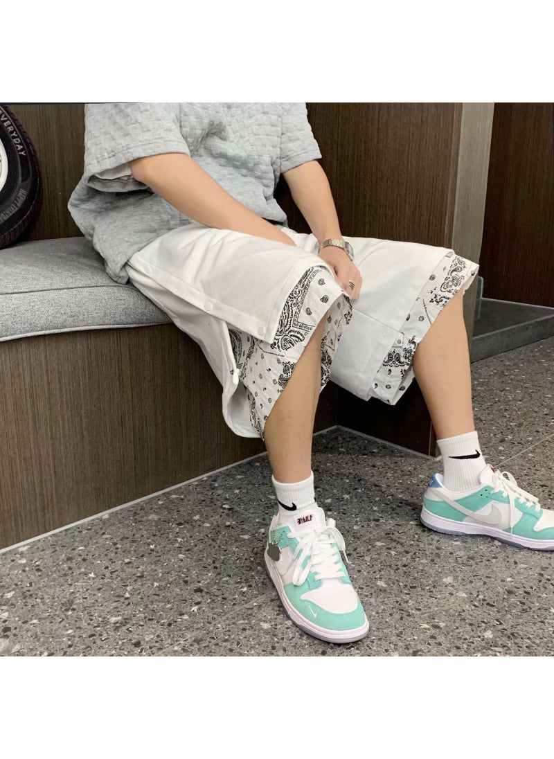 1 x 5 pcs Casual Hip-Hop Cashew Floral Shorts for Men White