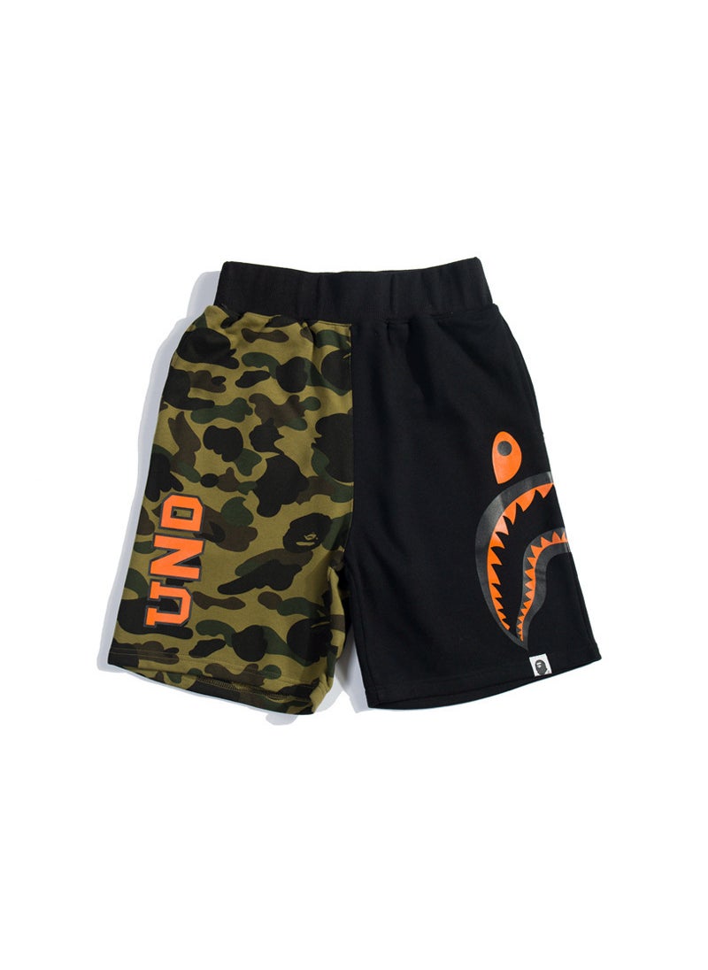 1 x 5 pcs Japanese Collab Shark Print Couples Beach Shorts Green and Black Orange