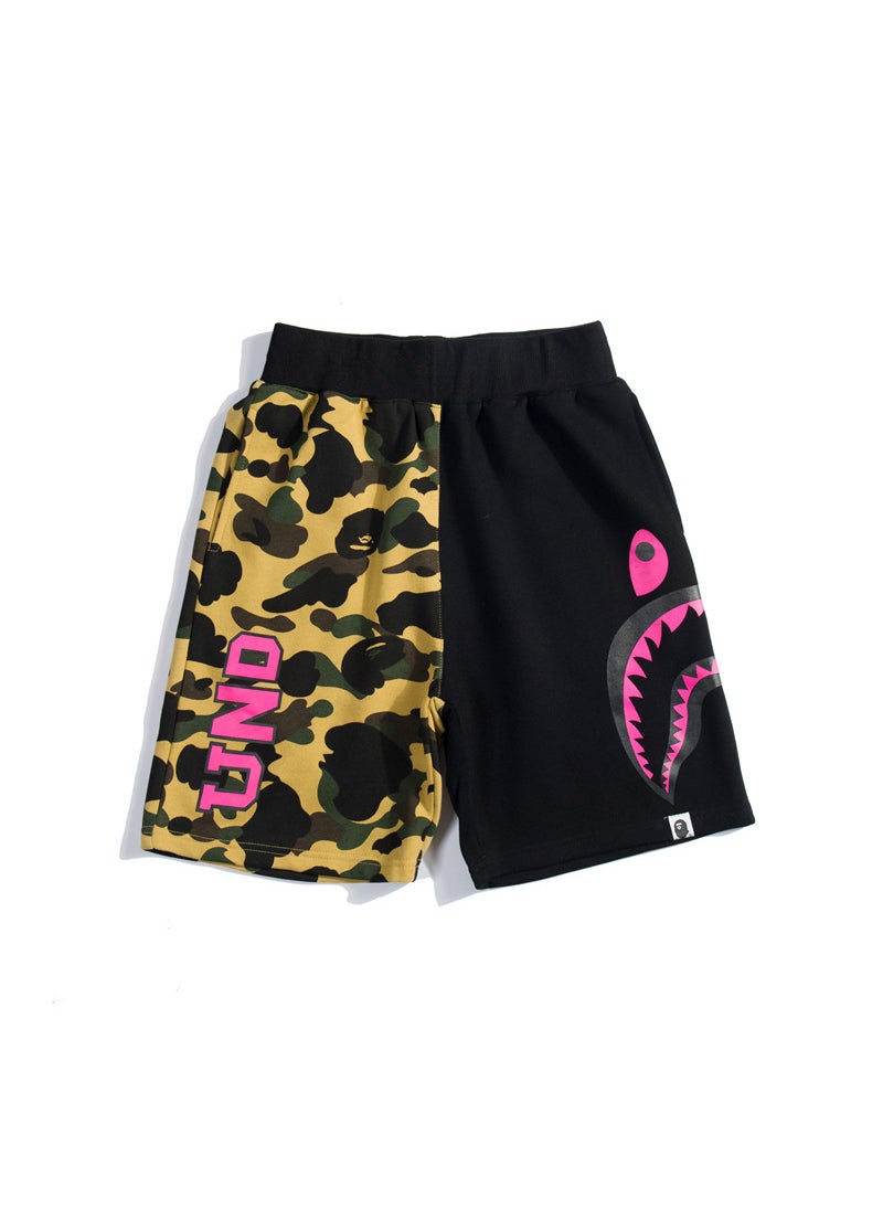 1 x 5 pcs Japanese Collab Shark Print Couples Beach Shorts Yellow Black powder