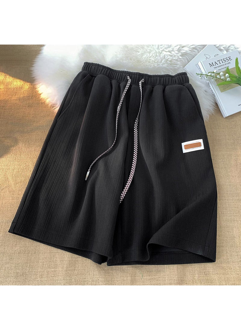 1 x 5 pcs Mens Summer Casual Shorts Solid Color Loose Fit Black