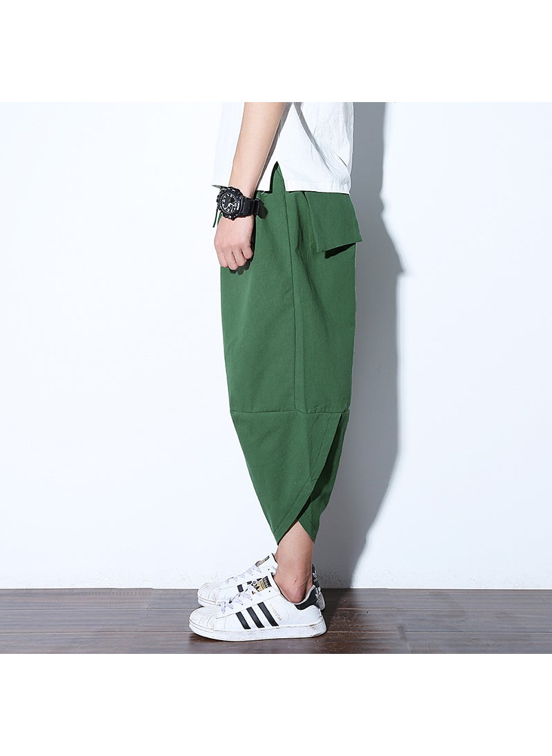 Summer Chinese Style Mens Capri Beach Pants Green