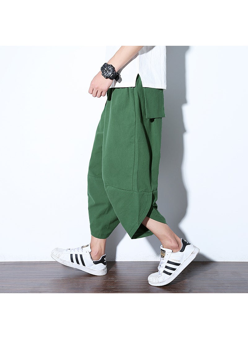 Summer Chinese Style Mens Capri Beach Pants Green