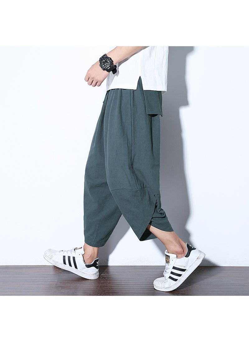 Summer Chinese Style Mens Capri Beach Pants Grey