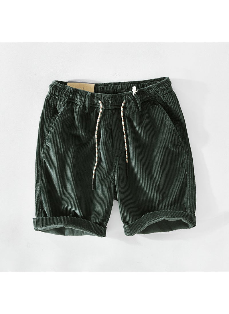 Mens Cotton Corduroy Casual Shorts Spring/Summer New Dark green