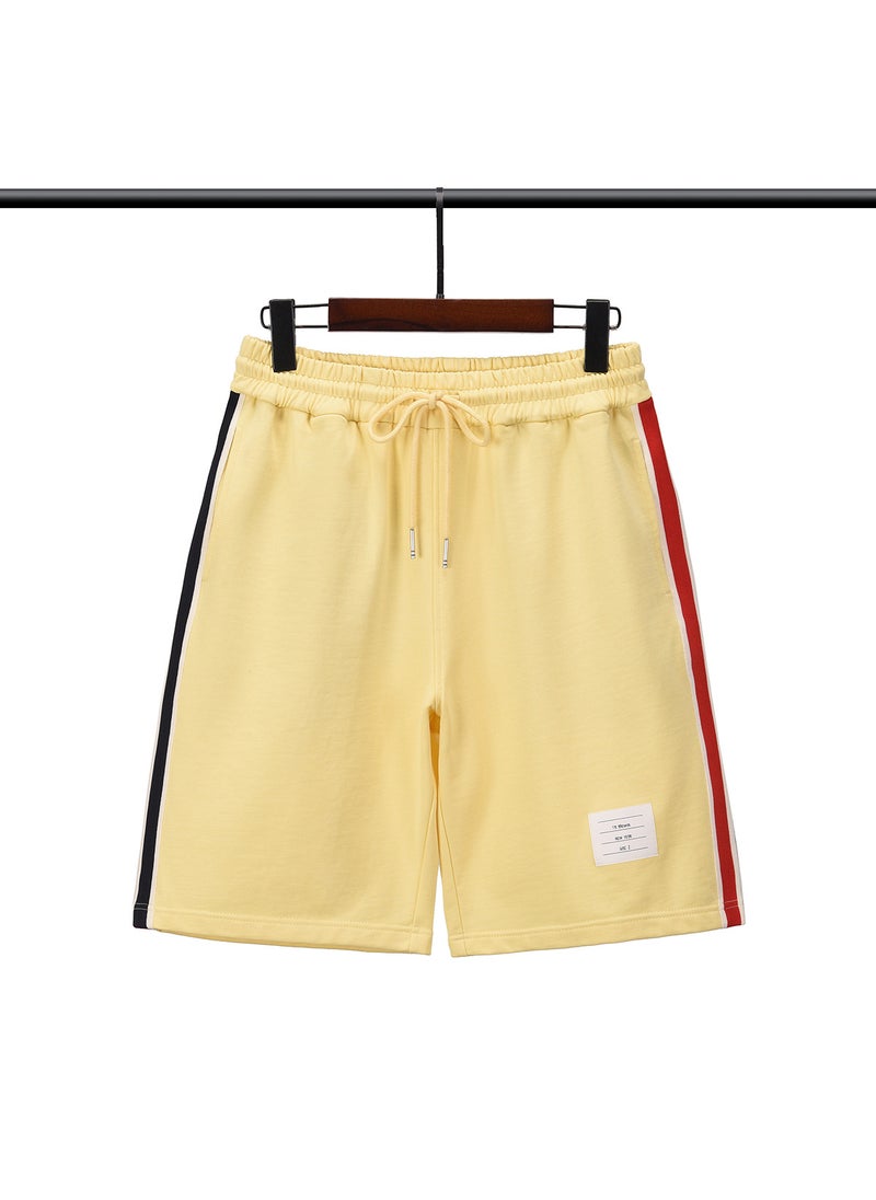 TB BROWIN Red White Blue Striped Shorts Unisex Cotton Bright yellow