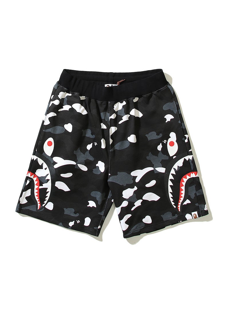 2023 Summer Japanese Trendy Camo Print Shorts for Men Black