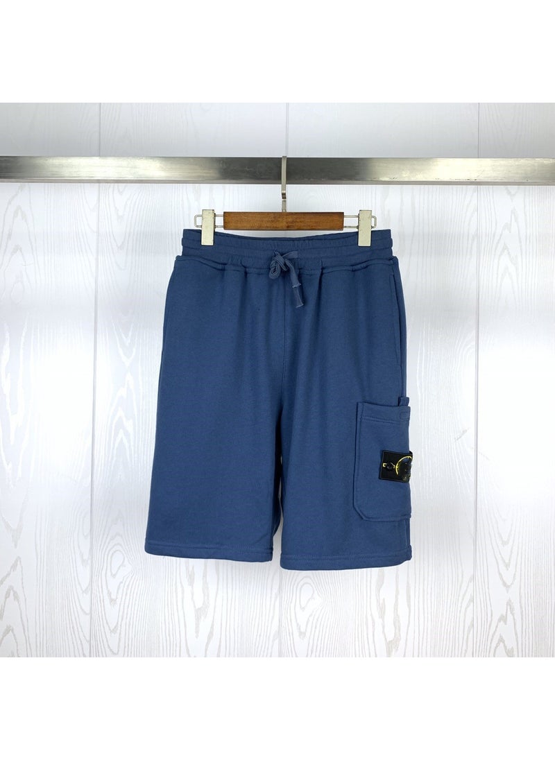 Summer Fashion Mens Solid Pocket Tee  Cotton Shorts 8200 blue