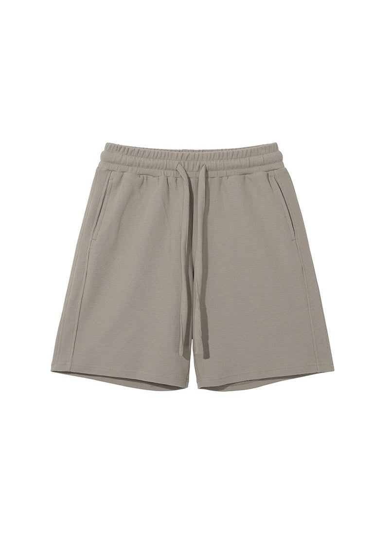 ARTIE Menswear 2024 Spring Summer 330G Breathable Diamond Waffle Casual Drawstring Shorts Grey Cafe