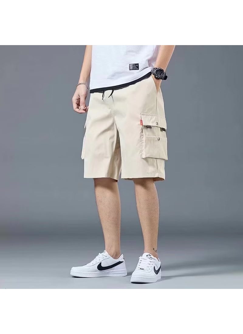 1 x 5 pcs Casual Multi-Pocket Sporty Knee-Length Khaki D03