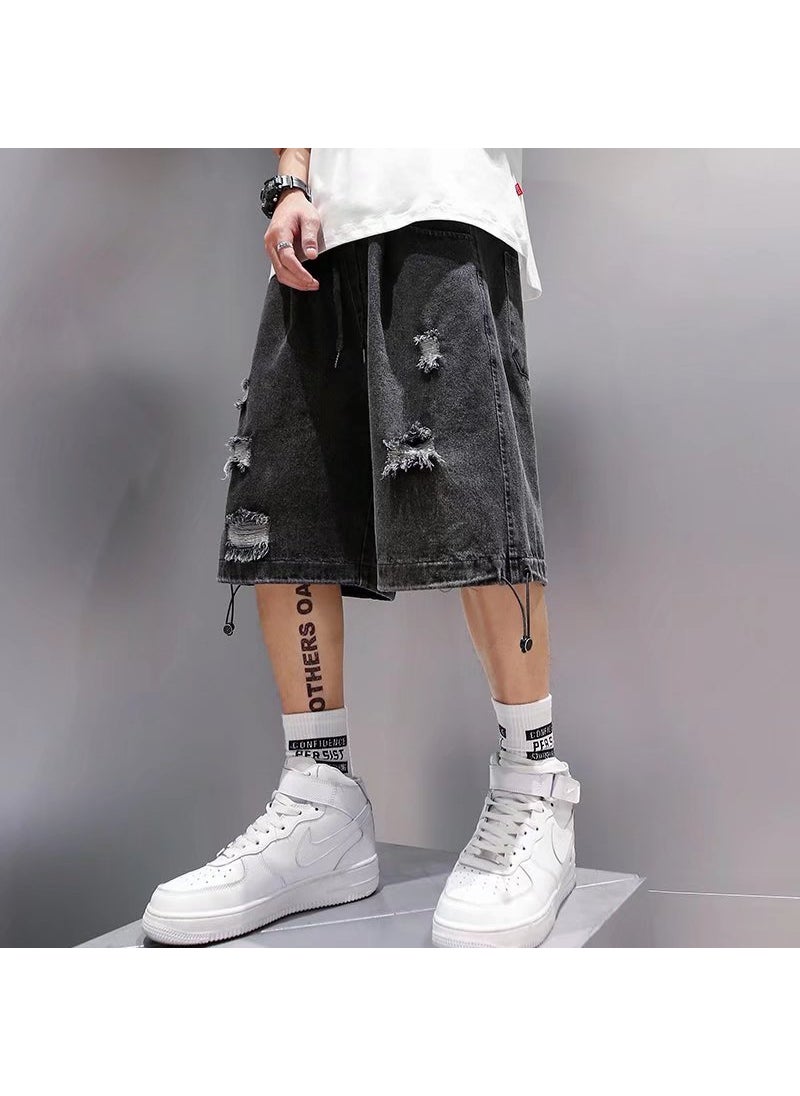 Summer 2023 Mens Denim Shorts Loose Trendy Brand Black