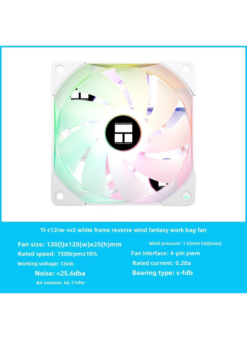 1 x 5 pcs TL-C12C Performance 12cm ARGB Case Fan S-FDB Bearing TL-C12RW-S V2 white frame reverse wind magic color work bag fan