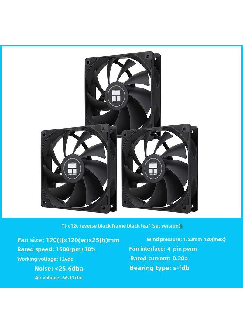 1 x 5 pcs TL-C12C Performance 12cm ARGB Case Fan S-FDB Bearing TL-C12C Reversal Black Frame Black Leaf (Set Edition)