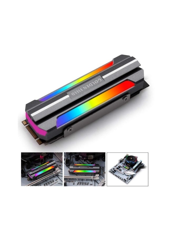 M.2 2280 Heatsink Cooler, Ssd Heatsinks Argb Thermal Pad 5v 3pin Radiator Cooling Sink, Solid State Disk for Ssd, Achieve Fixed Monochrome, Multi-Color Cycle Effects